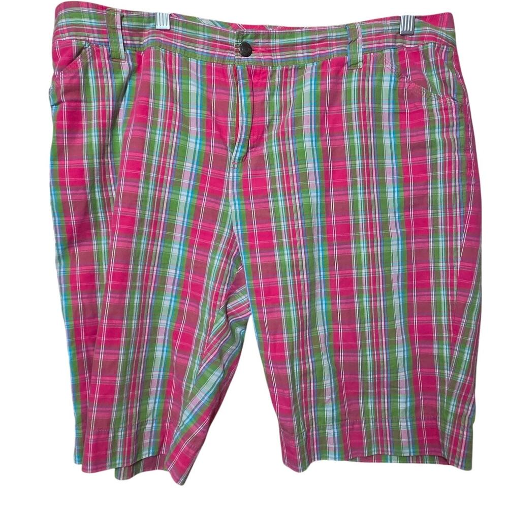 Pink Plaid Cotton Bermuda Shorts Size 16